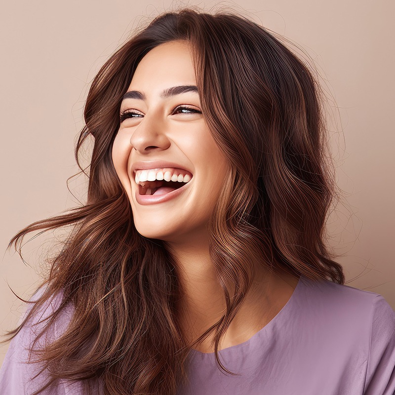 laughing woman with curly hair